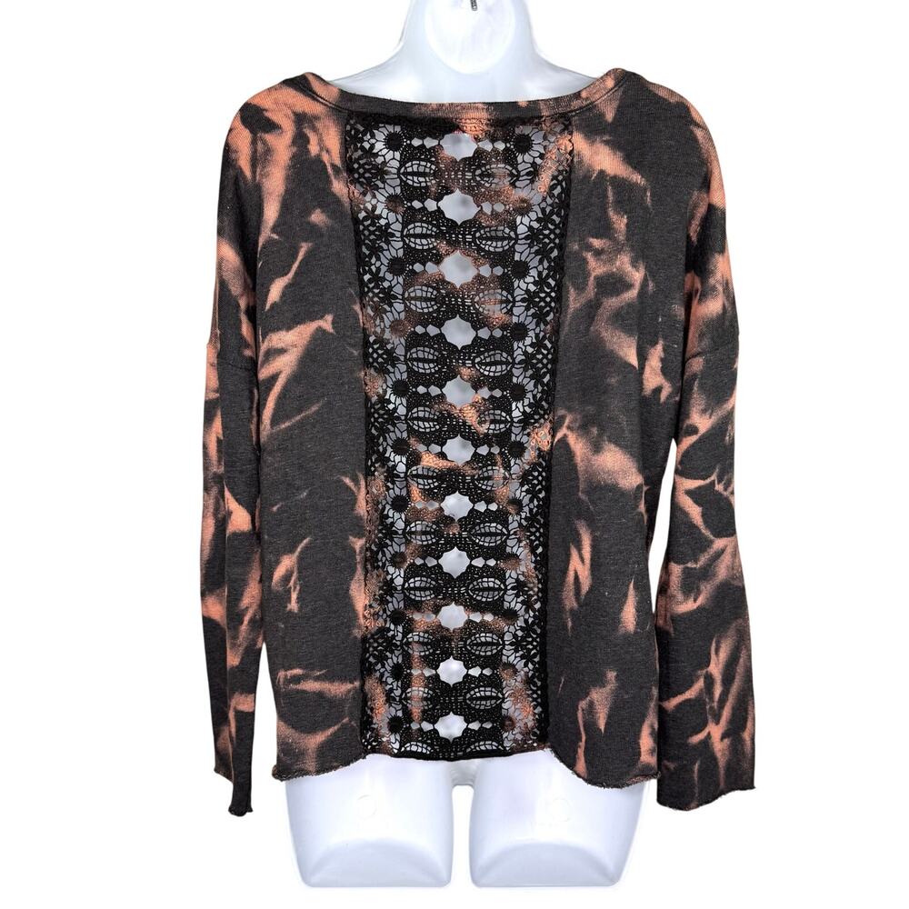 T Party Tie Dye Crochet Cut Out Back Pullover Top Medium NWOT